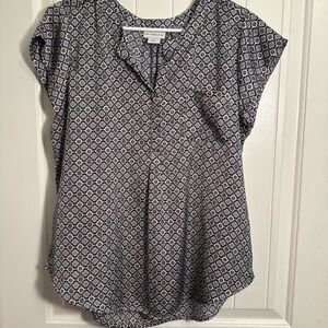 Liz Claiborne Navy and White Cap Sleeve Blouse